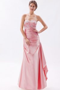 Baby Pink Sweetheart Long Ruched Taffeta Prom Dress with Appliques