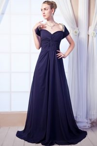Navy Blue Straps Ruched Prom Evening Dress with Beading on Sale
