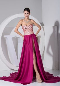 2013 Discount Sweetheart High Slit Court Train Prom Gown Dress in Fuchsia
