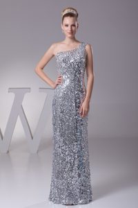 Fabulous One Shoulder Sequined Prom Celebrity Dresses in Silver under 200