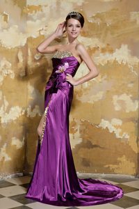 Strapless Lace-up Leopard Dressy Purple Dress for Prom Queen with High Slit