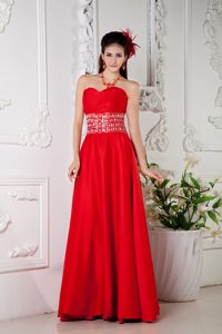 Sweetheart Beaded Zipper-up Red Satin Memorable Prom Bridesmaid Dress