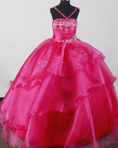 Beautiful Fuchsia Beaded Organza Zipper-up Pageant Dresses for Little Girls