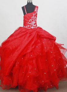 2012 Fabulous Long Lace-up Red Toddler Pageant Dress with Beading