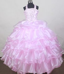 Magnificent Halter Halter Baby Pink Baby Pink Girl Pageant Dresses for Fall