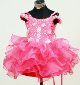 Charming Spaghetti Hot Pink Beaded Little Girls Pageant Dress in Mini-length
