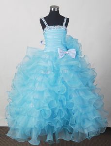 Ruffled Lace-up Aqua Beautiful Pageant Dresses for Toddlers with Bowknot