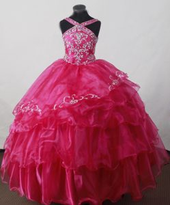 Fabulous V-neck Beaded Lace-up Pink Little Girls Pageant Dresses under 150