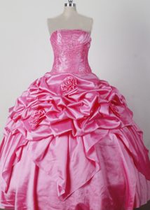 Discount Strapless Rose Pink Taffeta Baby Girl Pageant Dresses with Flowers