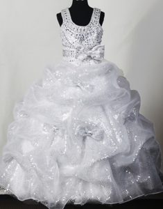 Best Seller Scoop Zipper-up Sequined Little Girls Pageant Dress with Bowknot
