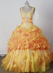 Exquisite Beaded Long Lace-up Yellow Spring Pageant Dress for Kids