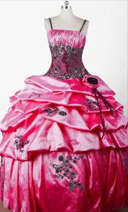 Attractive Appliqued Spaghetti Rose Pink Baby Girl Pageant Dresses for Fall