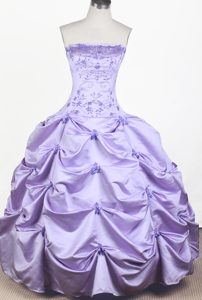 Best Seller Lace-up Embroidered Lilac Taffeta Pageant Dress for Little Girls