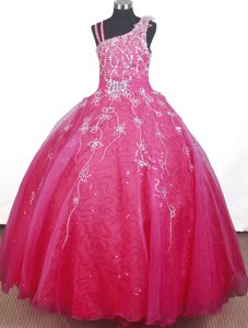 Classical Flowers Long Zipper-up Girl Pageant Dresses with Beading