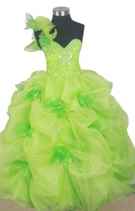 Gorgeous One Shoulder Lace-up Little Girls Pageant Dresses in Spring Green