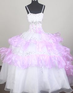 Discount Long White Beaded and Ruffled Pageant Dresses for Kids