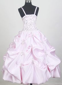 Beaded Baby Pink Luxurious Pageant Dresses for Little Girls with Pick-ups