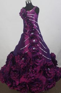2013 Impressive Flowers Lace-up Taffeta Little Girls Formal Dress in Purple