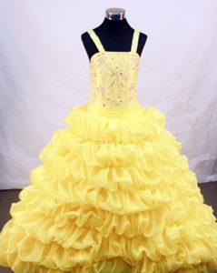 Gorgeous Yellow Taffeta Long Pageant Dresses for Little Girls with Pick-ups