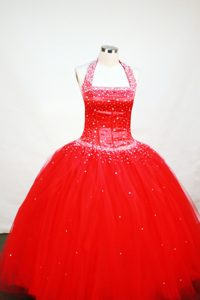 Beaded Halter Top Tulle 2013 Popular Red Girl Pageant Dresses under 200