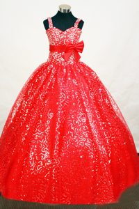 Exquisite Sequined Red Lace-up Little Girls Pageant Dresses with Bowknot
