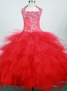 2013 Impressive Halter Top Ruffled Tulle Little Girl Dress in Red for Winter