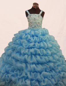 Teal 2013 Best Seller Lace-up Little Girls Beauty Pageant Dress with Pick-ups