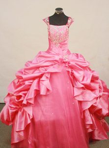 New Beaded Hot pink Taffeta Pageant Dress for Toddlers with Square Neck