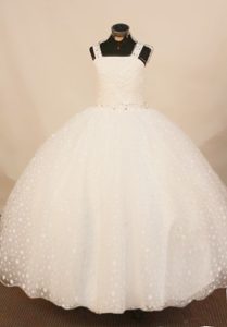 Beaded White Organza 2013 Wonderful Girl Pageant Dresses with Straps