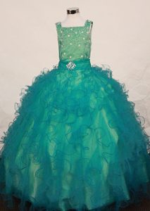 Discount Green Square Long Little Girls Pageant Dress with Ruffles