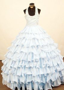 Brand New Halter Top 2013 Formal Dress for Kids with Ruffled Layers for Cheap