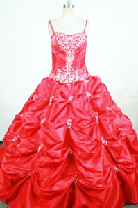 Red Taffeta Little Girl Pageant Dresses with Pick-ups and Appliques for Cheap