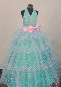 Bowknot Decorated Halter Top Little Girl Pageant Dresses with Beading on Sale