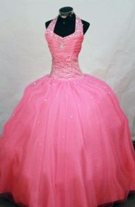 New Arrival Ball Gown Halter Top Watermelon Beaded Little Girl Formal Dresses