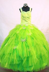 Tulle Elegant Green Organza Beaded Little Girl Pageant Dresses on Promotion