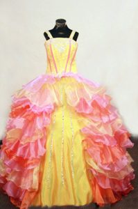 Lovely Multicolor Beaded Little Girl Pageant Dresses with Ruffled Layers on Sale