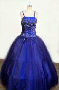 Romantic Royal Blue Beauty Pageant Dress with Beading and Spaghetti Straps