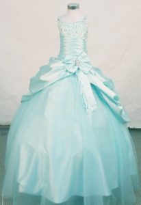 Straps Light Blue Beauty Pageant Dresses with Beading and Bowknots on Sale