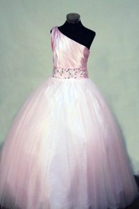 2014 Perfect Beaded Ball gown Tulle One Shoulder Pink Beauty Pageant Dress