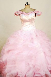Beaded Luxurious Organza off the shoulder Pink Beauty Pageant Dress in 2013
