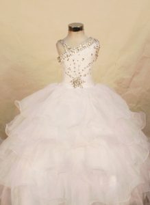2013 Beautiful White Organza One Shoulder Beaded Little Girl Pageant Dresses