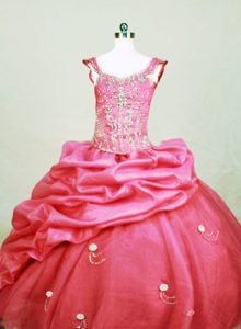 Beaded Sweet Square Organza Little Girl Pageant Dresses with Pick-ups in 2014
