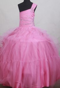 Sweet One Shoulder Little Girl Pageant Dresses with Beading on Wholesale Price