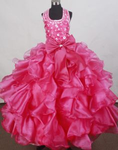 Elegant Halter Top Flower Girl Pageant Dresses with Beading and Ruffled Layers