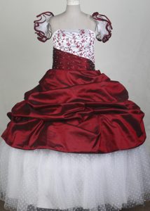 Beautiful Red and White Flower Girl Pageant Dress with Embroidery on Promotion