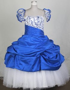 New Custom Made Blue and White Flower Girl Pageant Dresses with Embroidery