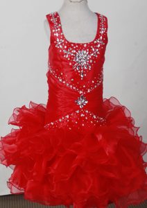 Attractive Red Pretty Scoop Neckline Beaded Litter Girl Pageant Dress for Cheap