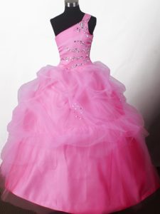 Pretty Ball Gown Beaded One-shoulder Little Girl Pageant Dresses on Promotion