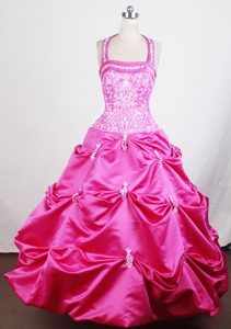 New Halter Top Hot Pink Little Girl Pageant Dresses with Appliques and Pick-ups