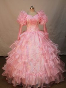 Luxurious Pink Organza Flower Girl Pageant Dresses with Appliques and Ruffles